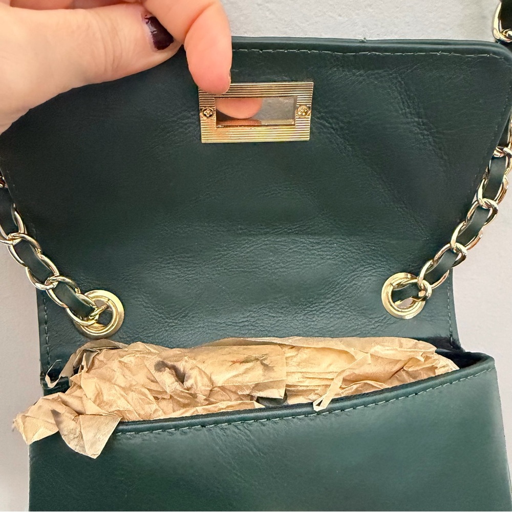 Persaman New York Made in Italy dark Green Quilted Studded Chain Bag Purse - Picture 8 of 10